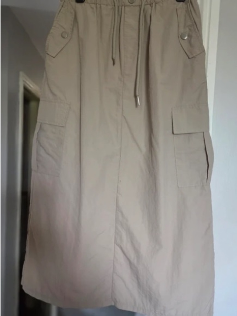 Casual Drawstring Maxi Cargo Skirt - Beige